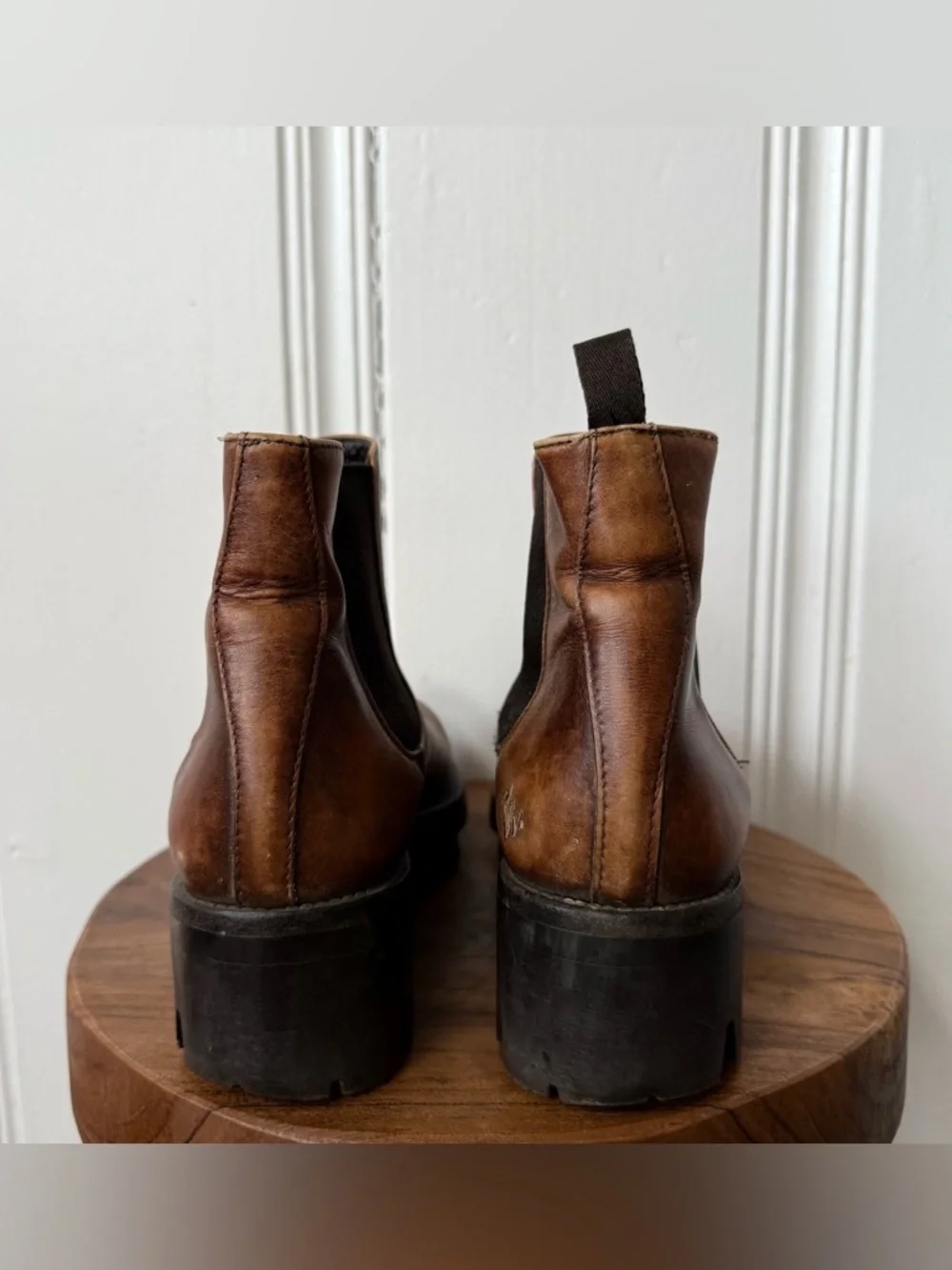 Prada Monolith Brown Leather Chunky Platform Chelsea Boots size 37